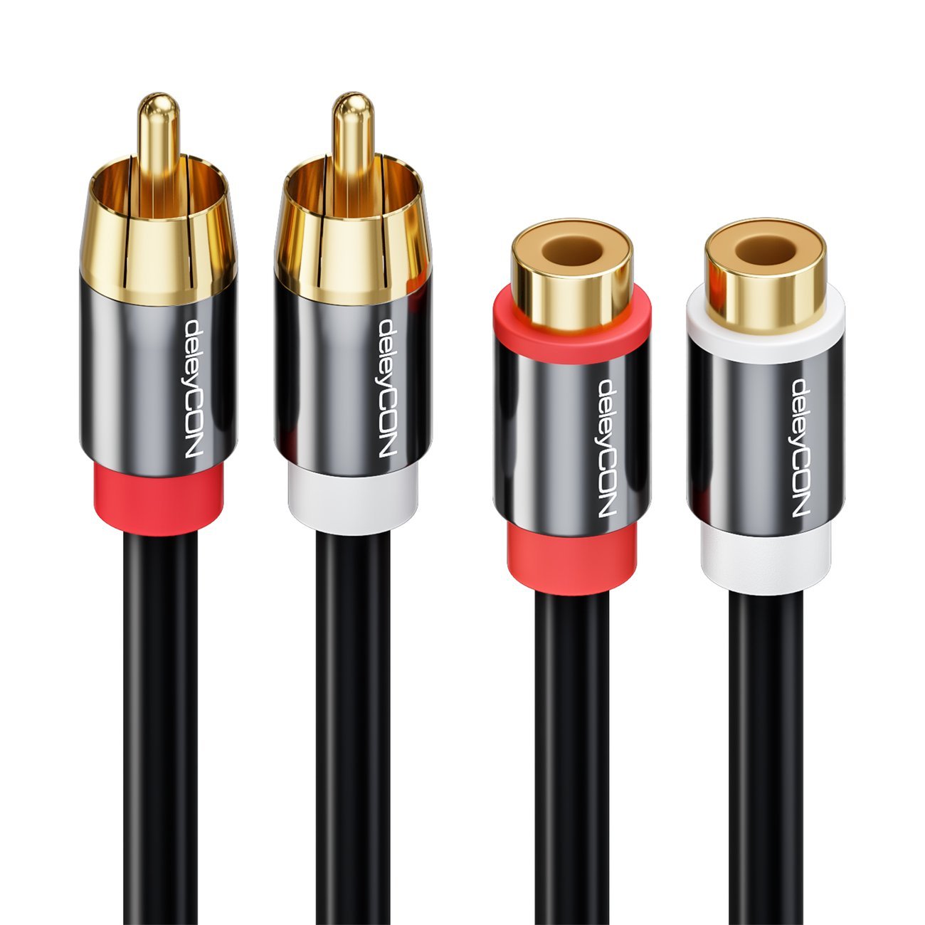 Cavo Audio RCA DeleyCON 0,5m – Stereo 2x Maschio A 2x Maschio, Connettori Dorati Per HiFi, Home Theater E Lettori – Nero