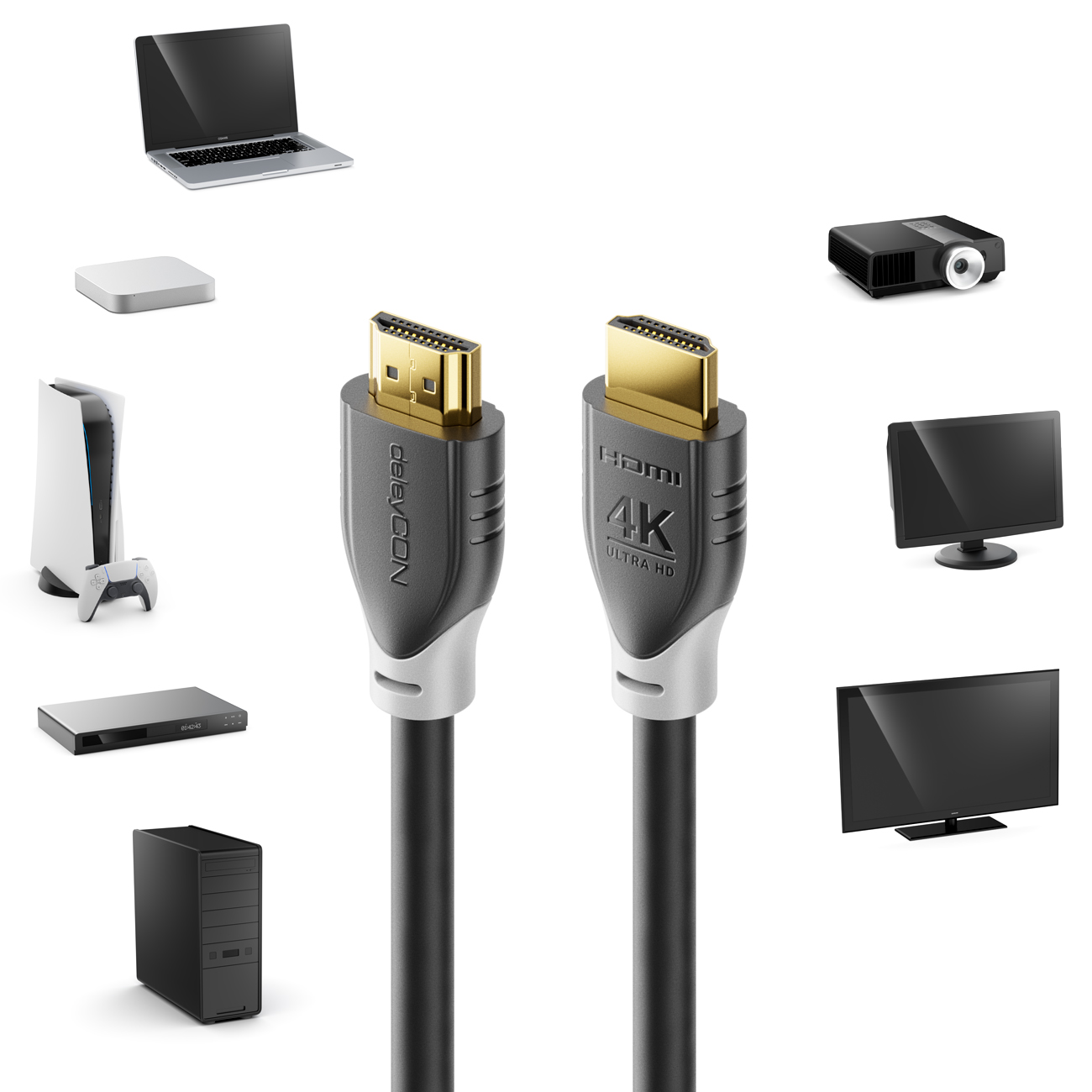 deleyCON 1,5m HDMI Kabel HDR10 UHD 4K@60Hz YUV 4:4:4 HDCP 2.2 3D ARC Weiß deleyCON 1,5m HDMI Kabel HDR10 UHD 4K@60Hz YUV 4:4:4 HDCP 2.2 3D ARC Weiß