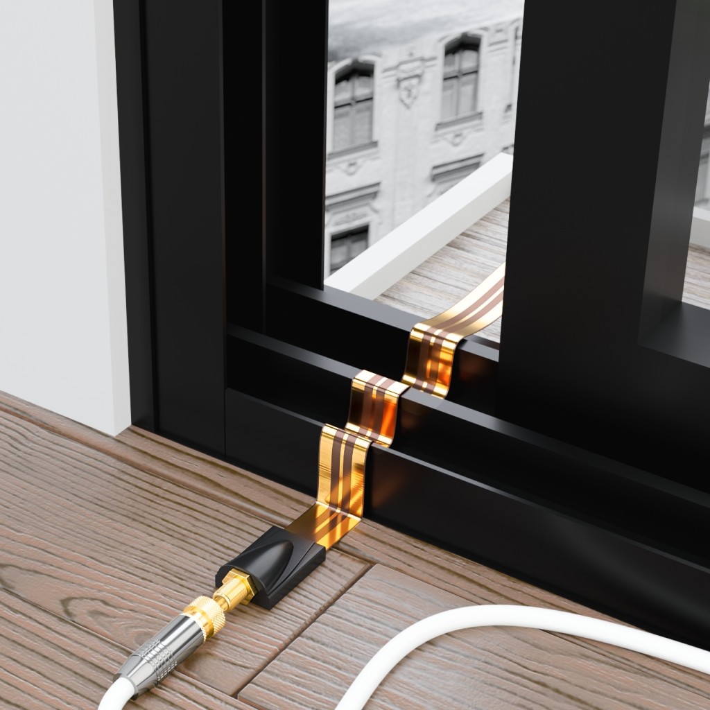 deleyCON Fensterdurchführung für SAT Kabel mit Klebepads 21cm flexibel / 30cm Länge Kupfer