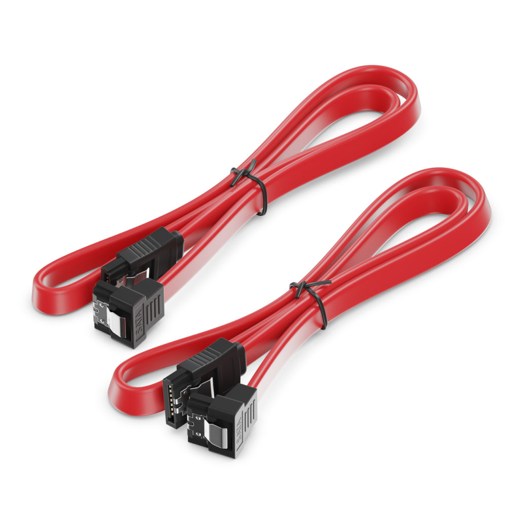 deleyCON SATA Kabel Set 2x SATA III Kabel mit 1x 90° Stecker + Y Strom