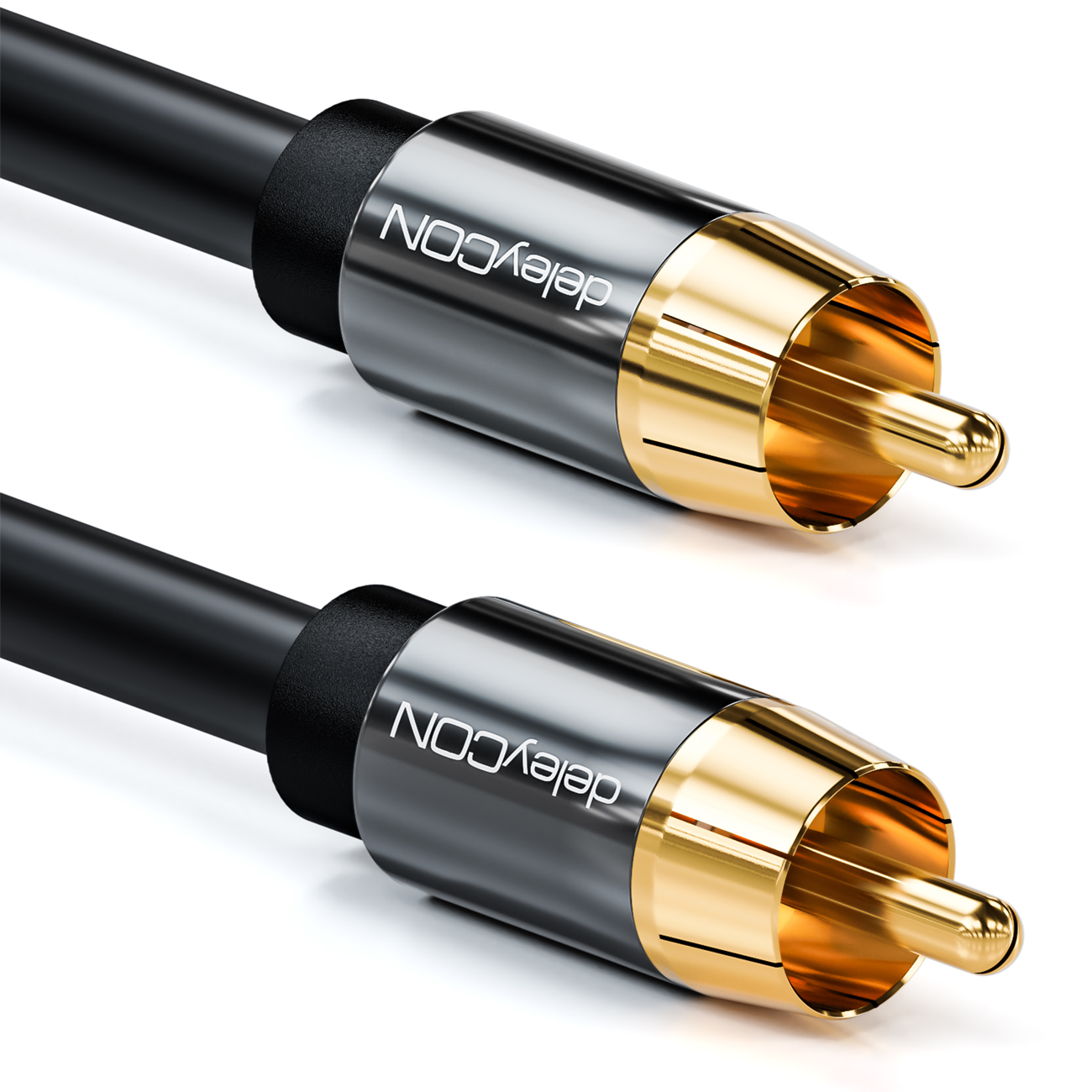 Deleycon - DeleyCON 12,5m Cinch RCA Câble de Rallonge Câble Stéréo Audio 2x  prises Cinch vers 2x prises femelles Cinch Connecteurs métalliques dorés -  Noir - Câble antenne - Rue du Commerce