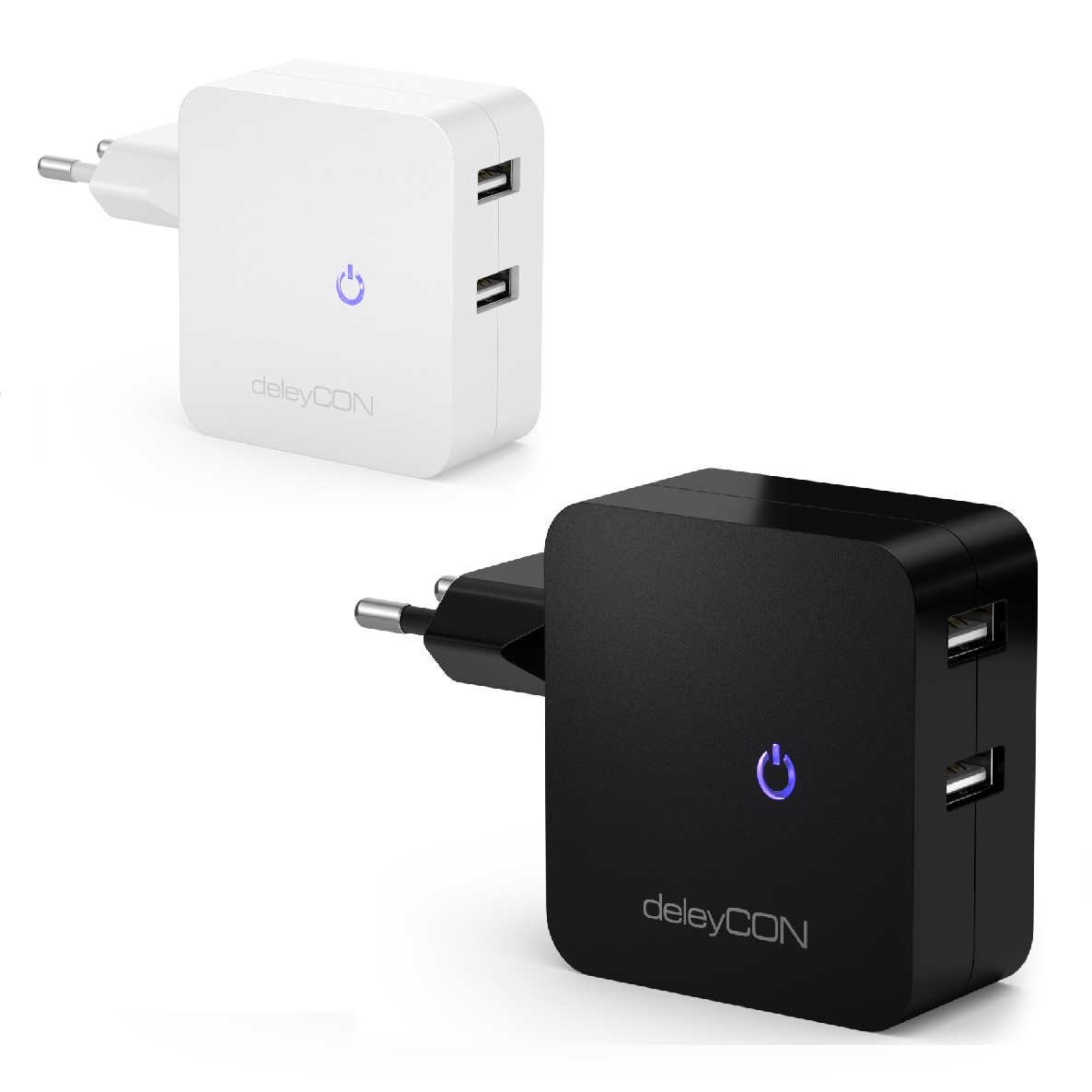 deleyCON Universal 2 Port USB Ladegerät Netzteil 2x USB Port Smart-Chip  Technologie 24W 4,8A - Schwarz & Weiß - deleyCON