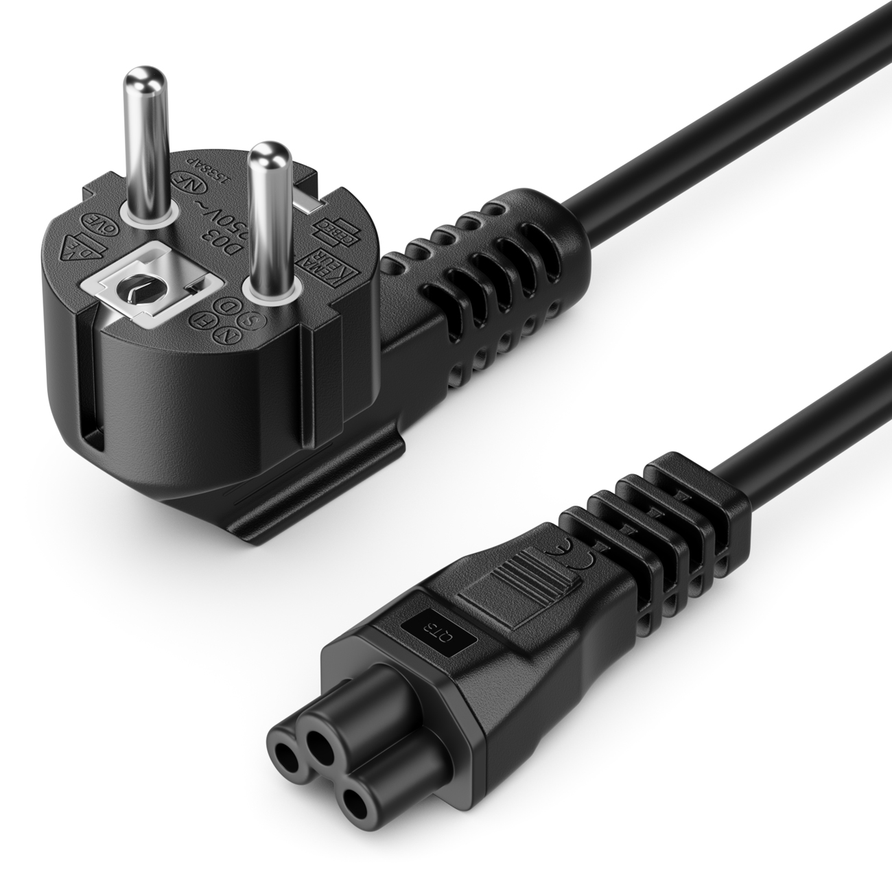 deleyCON Netzkabel Stromkabel Schutzkontakt Stecker Typ F (CEE 7/4) 90° auf IEC C5 Buchse 2,5