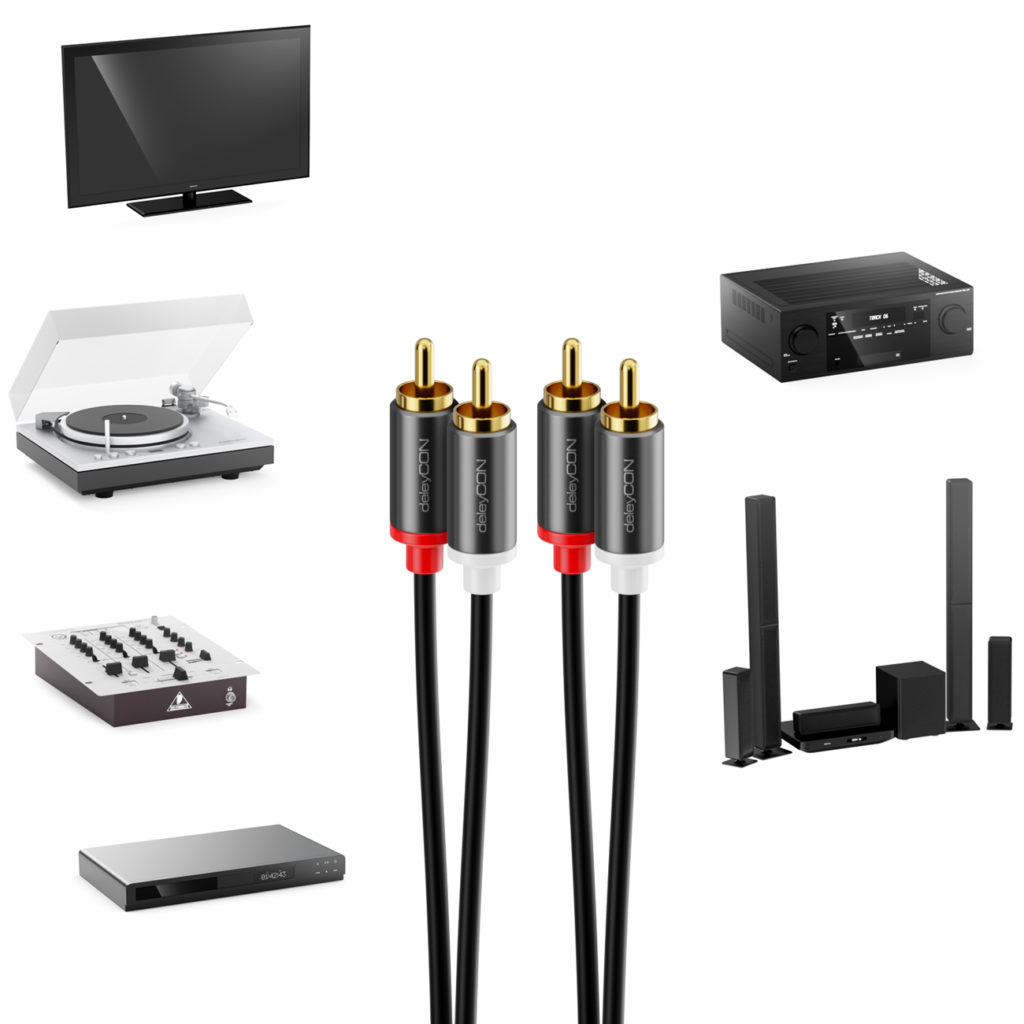 Cavo DeleyCON RCA 1m – Audio HiFi Con Contatti Dorati, Flessibile E Sottile Per Amplificatori E Home Cinema