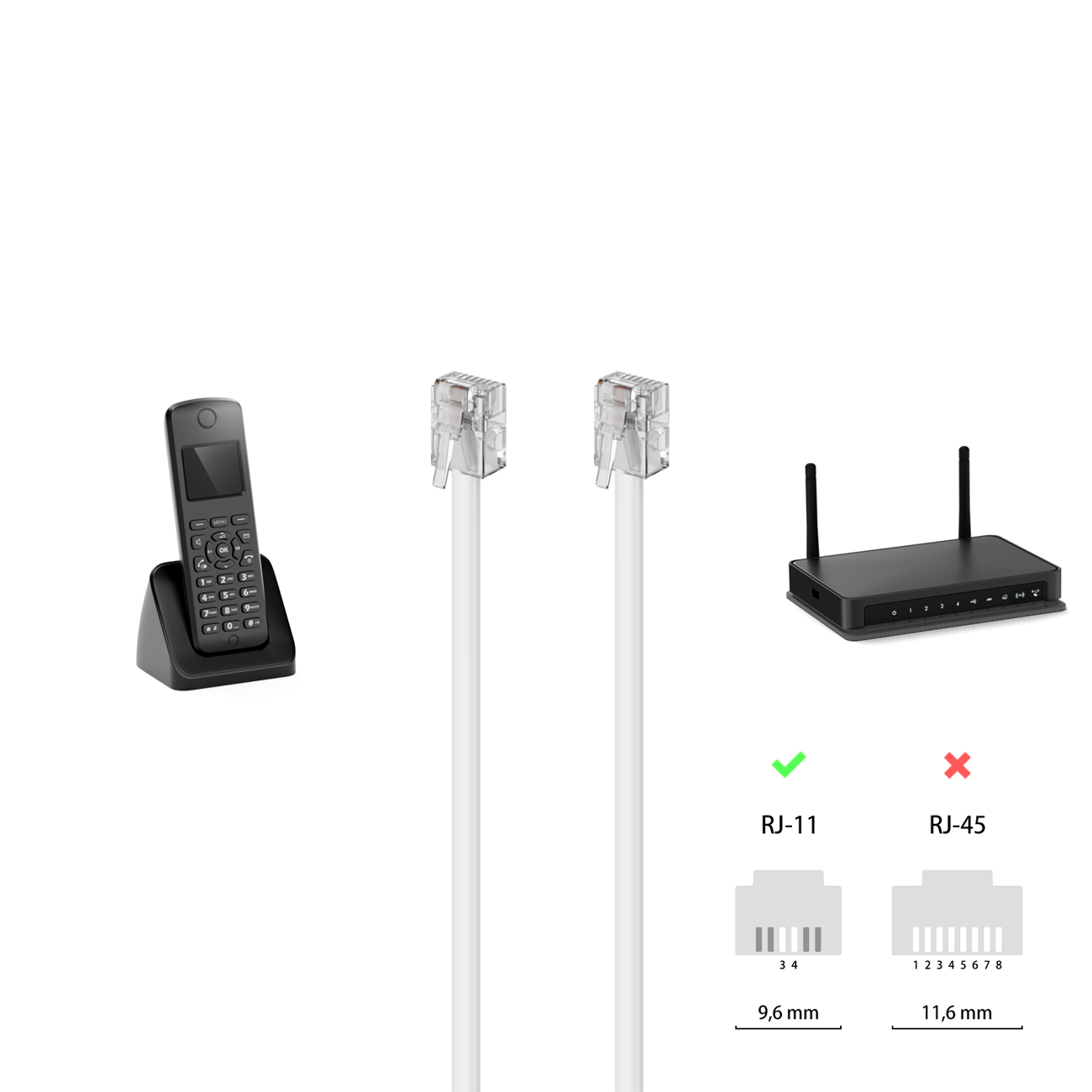 HAWAKA Telefonkabel RJ11 3m - Flachkabel Für Modem, Router, Fax