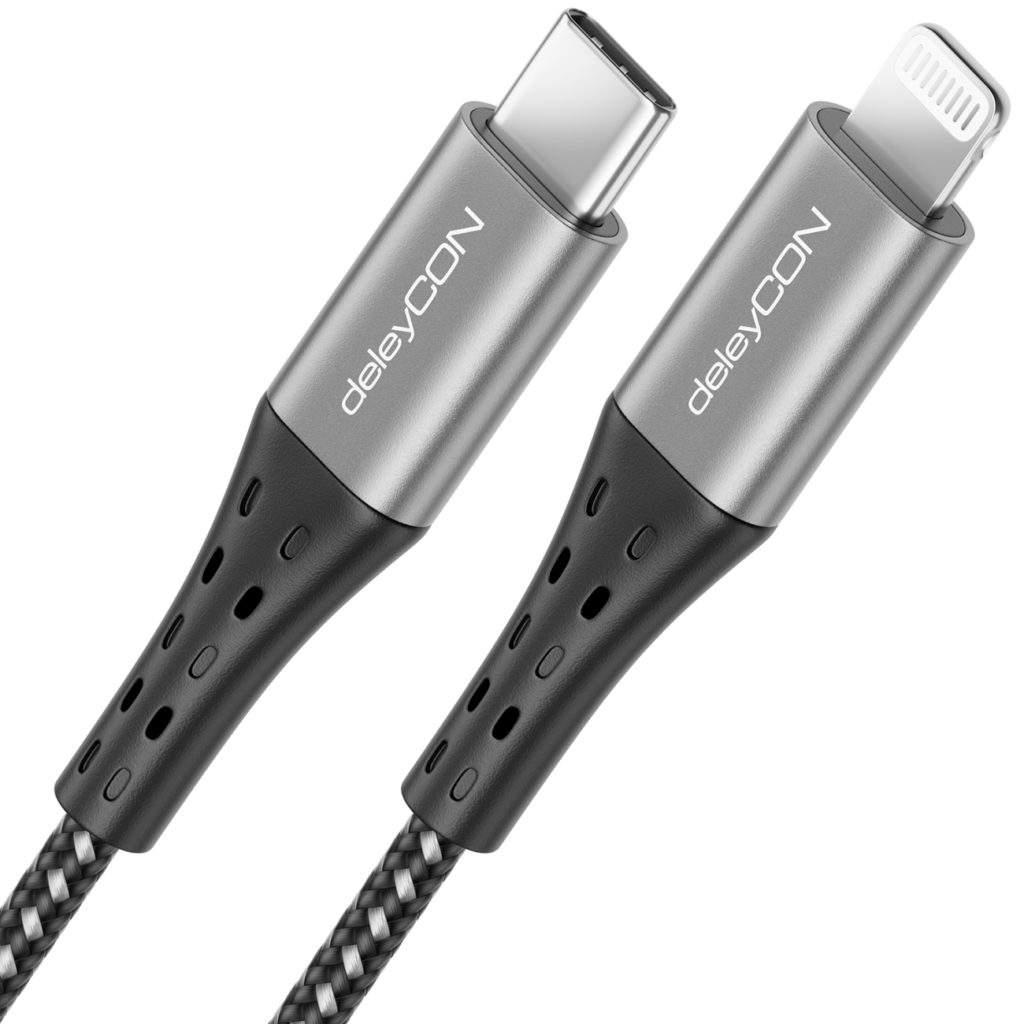 deleyCON Nylon USBC auf Lightning Ladekabel Datenkabel Ultra Schnellladen MFi Zertifiziert