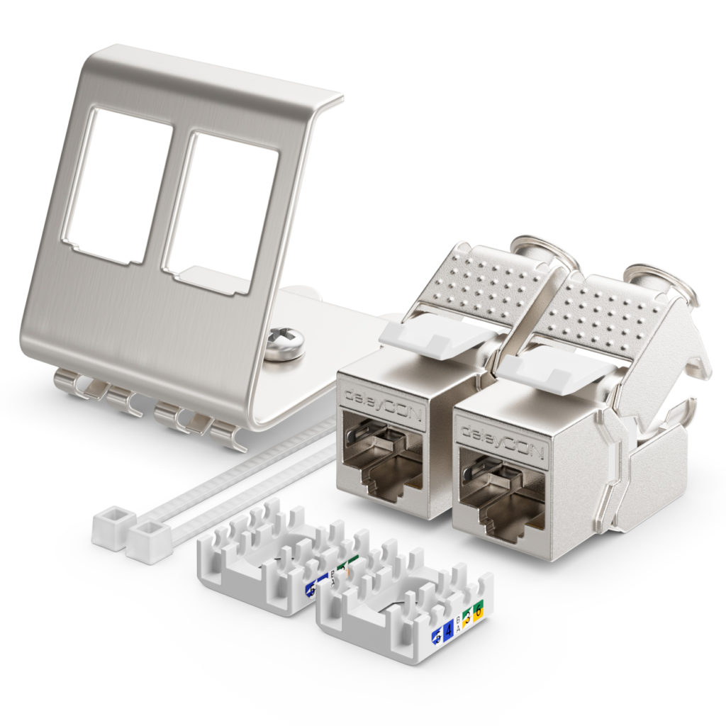 deleyCON CAT6a Keystone Jack Modul mit 2Port Hutschienenadapter STP
