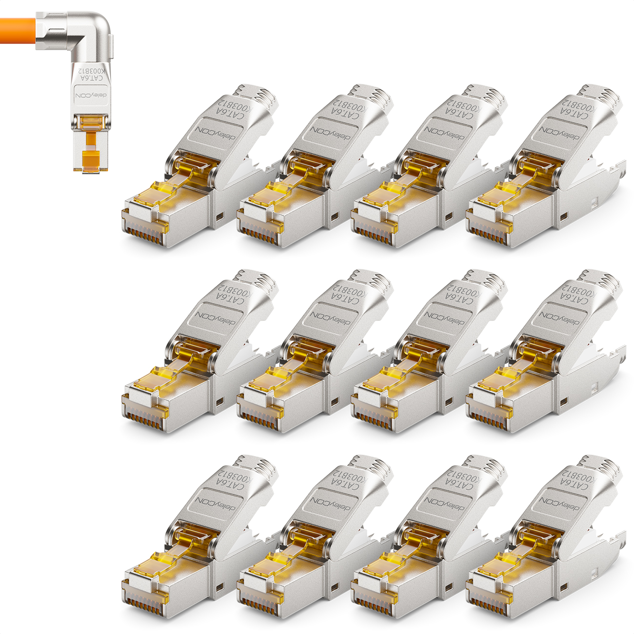 deleyCON 8x Keystone-Module CAT 6a Jack - Volledig Afgeschermd STP RJ45-Bus Gereedschapsvrij Dankzij Snap-In Montage CAT Ruwe Kabel 500Mhz 10GBit/s