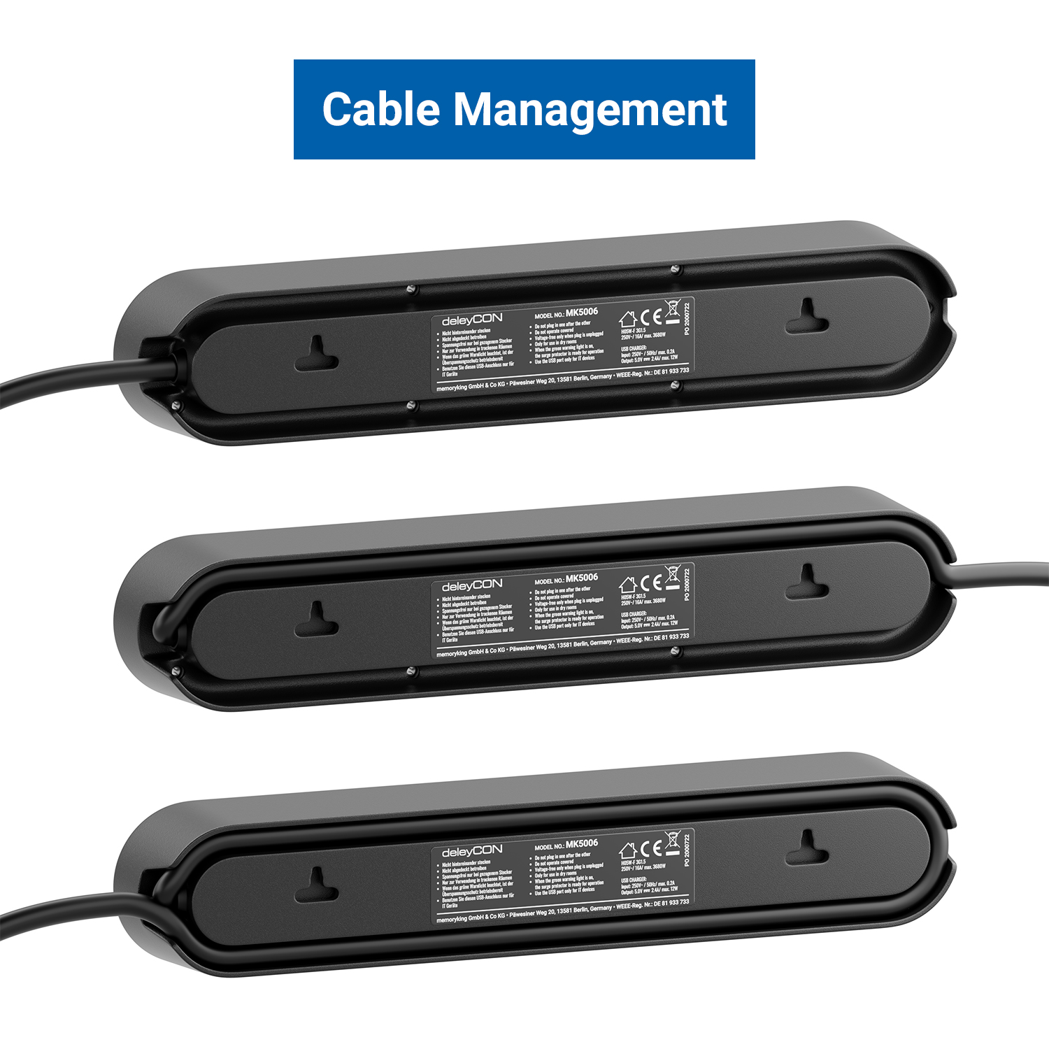 InLine® Steckdosenleiste, 3-fach Schutzkontakt, Überspannungsschutz und  QuickCharge USB, mit Schalter, 1,5m, schwarz, Steckdosenleisten, Strom /  Energie / Licht, Produkte