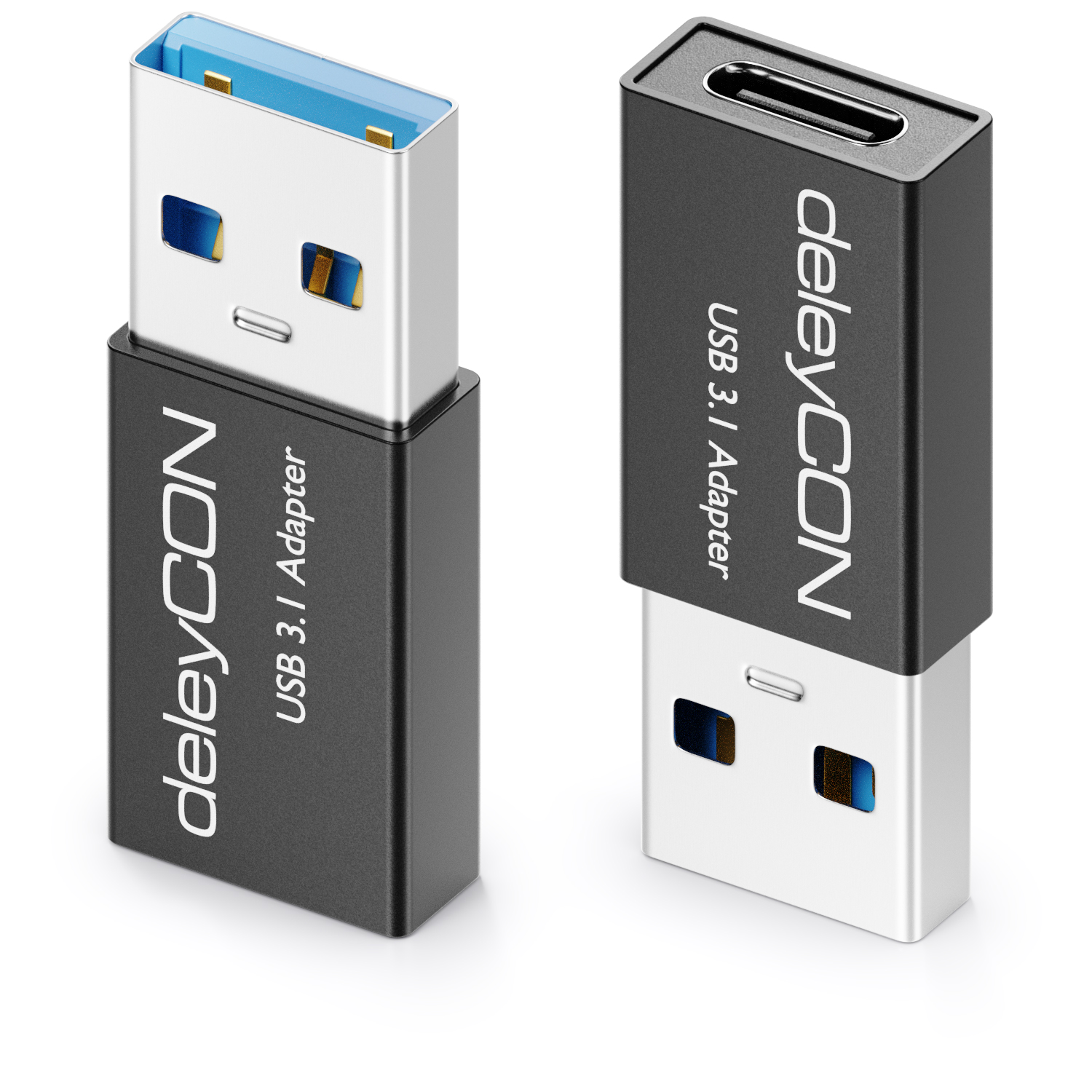deleyCON USB C auf USB Adapter C Buchse auf A Stecker USB 3.1 Adapter  5Gbit/s Aluminium Schwarz - deleyCON